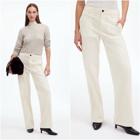 Madewell Pants Low-Slung Baggy Utility in Corduroy Wide Leg White 27 NWT New - Picture 1 of 13